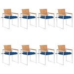 vidaXL Chaises de jardin lot de 8 avec coussins Bois de teck massif