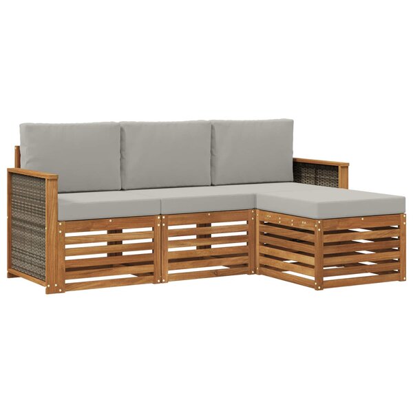 vidaXL Ensemble de canapés d'extérieur 4 Pièces Naturel et gris clair
