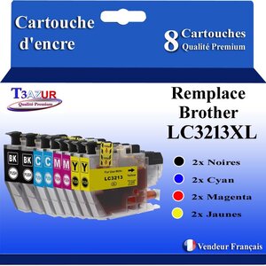 T3AZUR Lot de 8 Cartouches compatibles avec Brother LC3213 XL pour Brother DCP-J497DW  DCP-J572DW  DCP-J772DNW  DCP-J772DW  DCP-J774DW