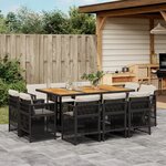 vidaXL Ensemble à manger de jardin 11 Pièces coussins noir résine tressée
