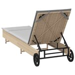 vidaXL Chaise longue avec roues et coussin beige résine tressée