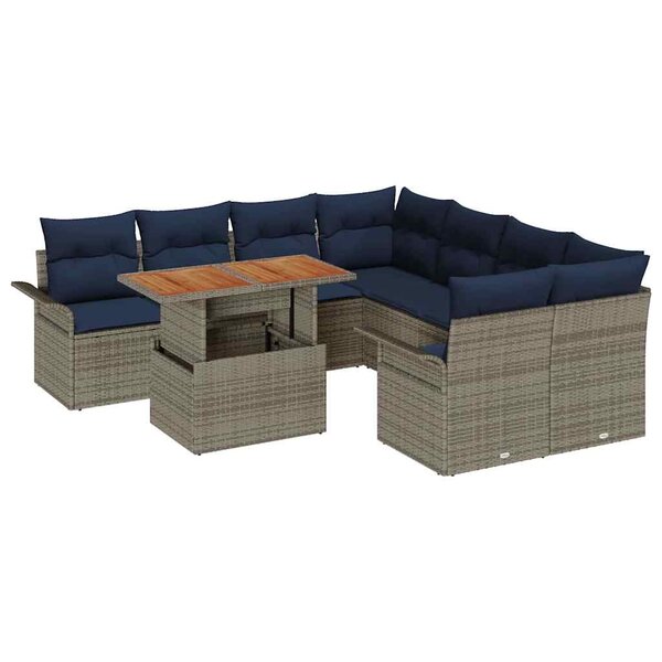 vidaXL Ensemble de canapé de jardin 9 Pièces Gris et bleu marine