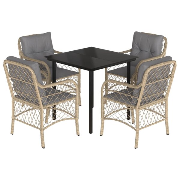 vidaXL Ensemble à manger de jardin coussins 5 Pièces mélange beige rotin