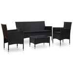 vidaXL Salon de jardin 4 Pièces avec coussins Résine tressée Noir