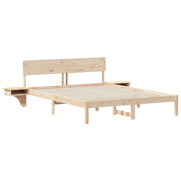 vidaXL Cadre de lit avec tables de chevet Marron Bois massif en pin
