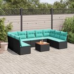 vidaXL Salon de jardin 10 Pièces avec coussins noir résine tressée