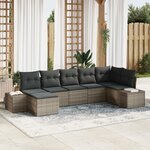 vidaXL Ensemble de canapé de jardin 7 pièces avec coussins gris en rattan poly