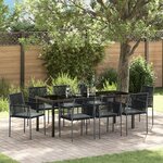 vidaXL Ensemble de salle à manger de jardin de 9 pièces avec coussins en poly rattan noir