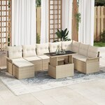 vidaXL Ensemble de 9 Canapés de Jardin avec Coussins Beige Poly Rattan