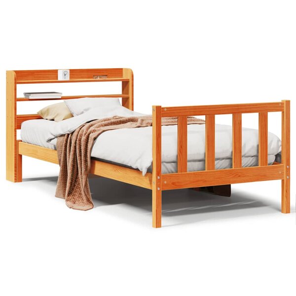 vidaXL Cadre de lit avec tête de lit sans matelas cire marron 90x190cm