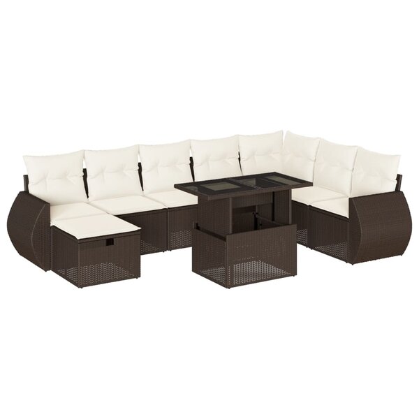vidaXL Salon de jardin avec coussins 9 Pièces marron résine tressée