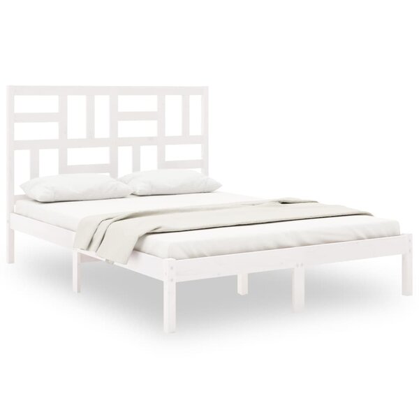 vidaXL Cadre de lit Blanc Bois massif 135x190 cm Double
