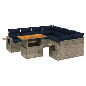 vidaXL Salon de jardin 8 Pièces avec coussins gris résine tressée
