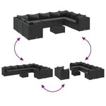 vidaXL Salon de jardin 10 Pièces avec coussins noir résine tressée