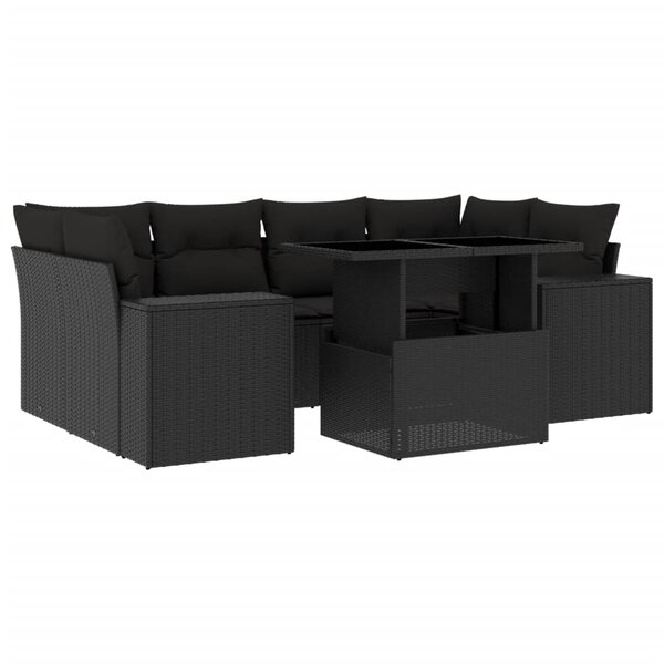 vidaXL Salon de jardin 7 Pièces avec coussins noir résine tressée