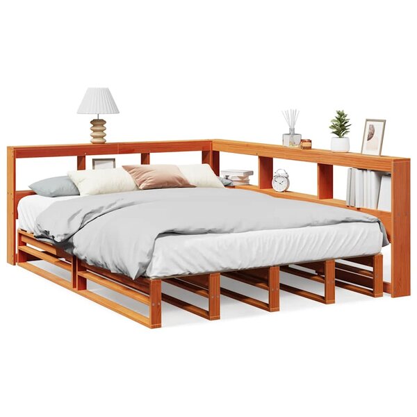 vidaXL Lit bibliothèque sans matelas cire marron 140x190 cm pin massif