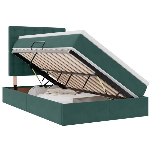vidaXL Lit de rangement LED avec matelas Vert foncé 120 x 200 cm