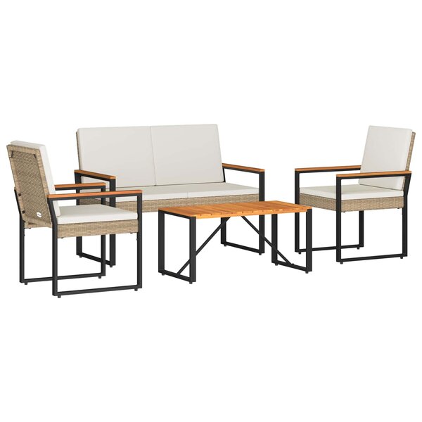 vidaXL Ensemble de meubles d'extérieur 4 Pièces Beige et blanc crème