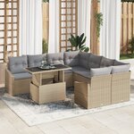 vidaXL Ensemble de canapés de jardin 9 pièces avec coussins beige poly rattan