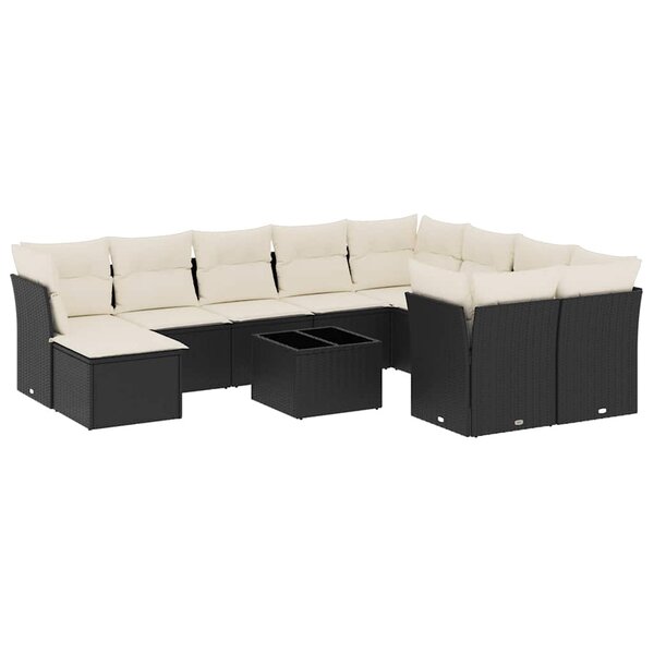 vidaXL Salon de jardin 11 Pièces avec coussins noir résine tressée