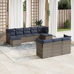 vidaXL Salon de jardin 10 Pièces avec coussins gris résine tressée