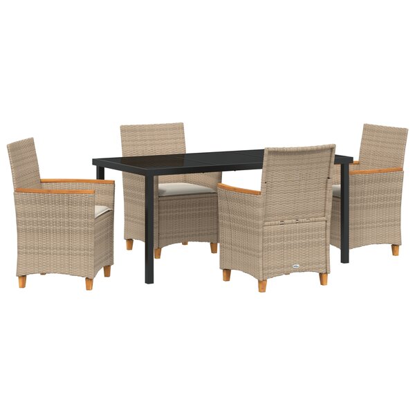 vidaXL Set de salle à manger de jardin 5 pièces avec coussins Beige Poly Rattan