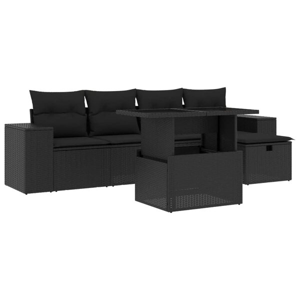 vidaXL Salon de jardin 6 Pièces avec coussins noir résine tressée