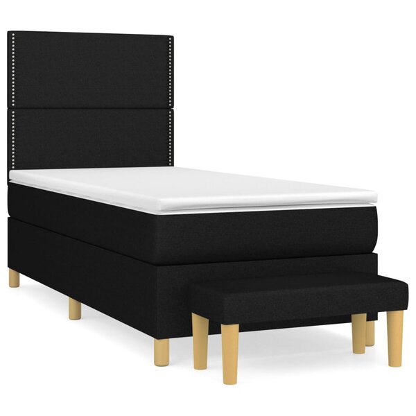 vidaXL Sommier à lattes de lit avec matelas Noir 90x200 cm Tissu