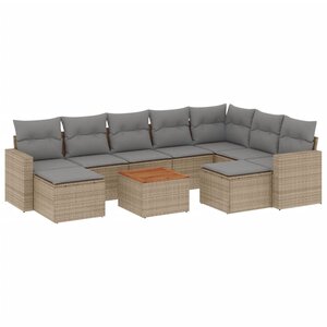 vidaXL Salon de jardin avec coussins 10 Pièces beige résine tressée