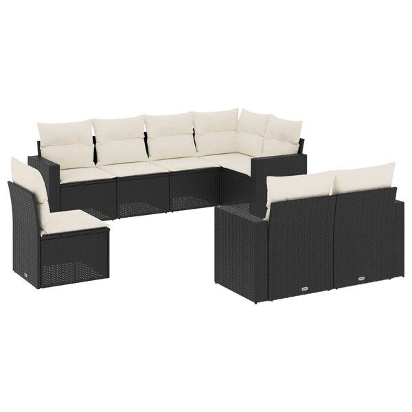 vidaXL Salon de jardin 8 Pièces avec coussins noir résine tressée
