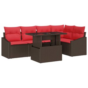 vidaXL Ensemble de canapé de jardin 6 Pièces Marron et rouge polyrotin