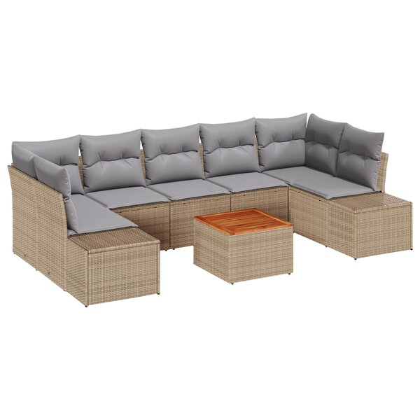 vidaXL Ensemble de canapé de jardin 8 pièces avec coussins beige en poly rattan