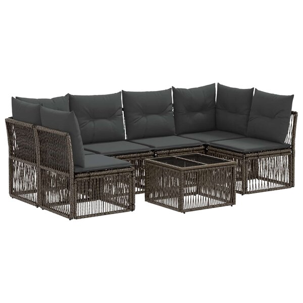 vidaXL Ensemble de canapé de jardin 7 Pièces Gris polyrotin