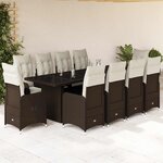 vidaXL Ensemble de bistro de jardin 11 Pièces coussins marron poly rotin