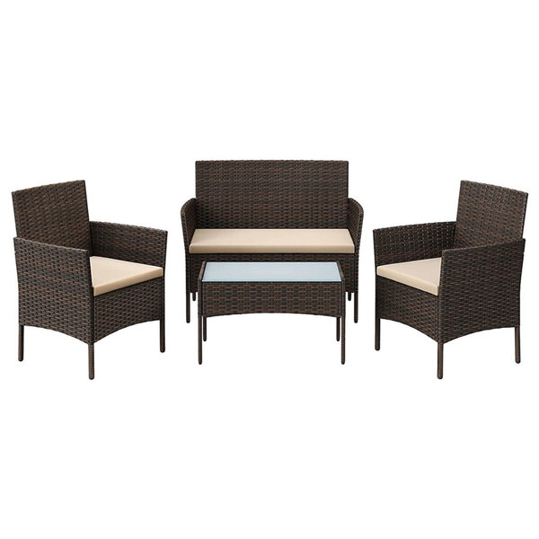 Salon de jardin extérieur ensemble 4 pièces de mobilier surface tressée en pe table et chaises pour terrasse jardin balcon marron et taupe 12_0001663