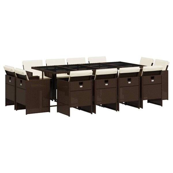 vidaXL Ensemble à manger de jardin avec coussins 13 Pièces marron rotin