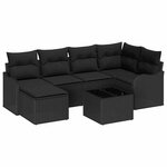 vidaXL Ensemble de canapé de jardin avec coussin 7 Pièces Noir Poly rotin
