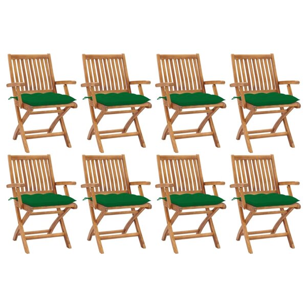 vidaXL Chaises pliables de jardin avec coussins lot de 8 Teck solide