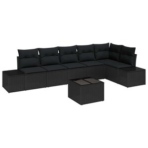 vidaXL Ensemble de canapé de jardin avec coussin 7 Pièces Noir polyrotin