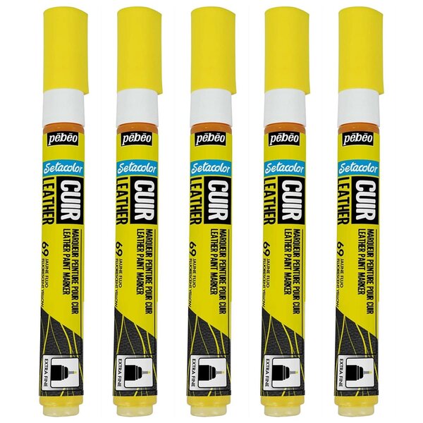 Marqueur Acrylique Setacolor Spécial Cuir Mat Satiné Extra Fine Jaune Fluo x 5 PÉBÉO