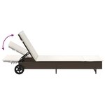 vidaXL Chaise longue avec roues et coussin marron résine tressée