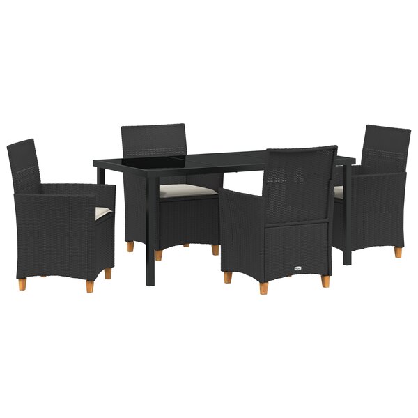 vidaXL Ensemble de Salle à Manger de Jardin 5 Pièces avec Coussins Noir Poly Rattan