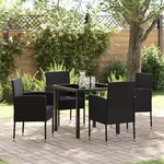 vidaXL Set de salle à manger de jardin de 5 pièces avec coussins en rattan poly noir