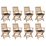 vidaXL Chaises pliables d'extérieur et coussins lot de 8 Bois d'acacia