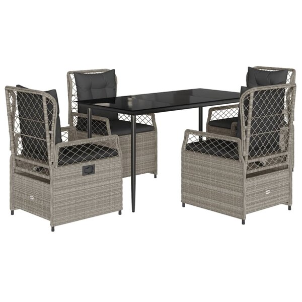 vidaXL Ensemble à manger de jardin et coussins 5 Pièces gris clair rotin