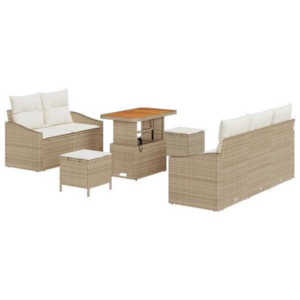 vidaXL Canapé de jardin 8 pièces avec coussins beiges en poly-rattan et acacia