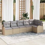 vidaXL Ensemble de canapé de jardin 6 pièces avec coussins beige poly rotin