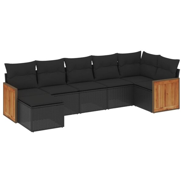 vidaXL Salon de jardin 7 Pièces avec coussins noir résine tressée