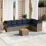 vidaXL Salon de jardin 8 Pièces avec coussins gris résine tressée