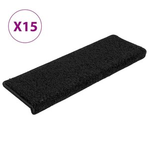 vidaXL Tapis d'escalier 15 pièces 65 x 21 x 4 cm Noir Bord rectangulaire